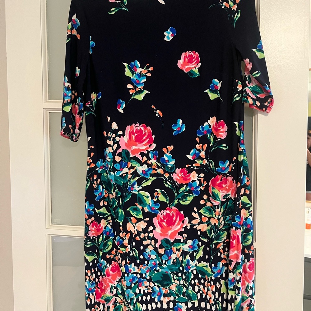 Eliza J Black Midi Dress with Pink Rose & Blue Floral Print